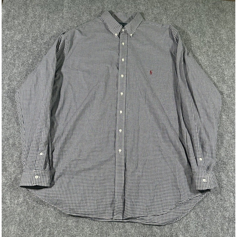 Polo Ralph Lauren Men's 3XLT Tall Blue Plaid Cotton Button Down Dress Shirt EUC